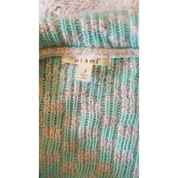 Francescas Miami Light Gray Turquoise Blue Broad Collar Cardigan Sweater Small - Picture 6 of 9